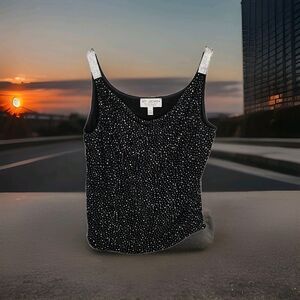 Vtg St. John Evening By Marie Gray Asymmetrical Tank Top Large Rhinestones Black